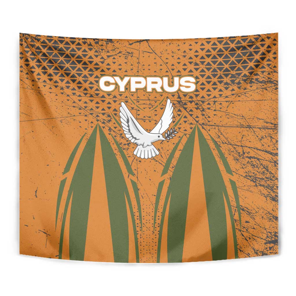Cyprus Tapestry with Orange Green Grunge Design and Peace Dove Emblem - Wonder Print Shop