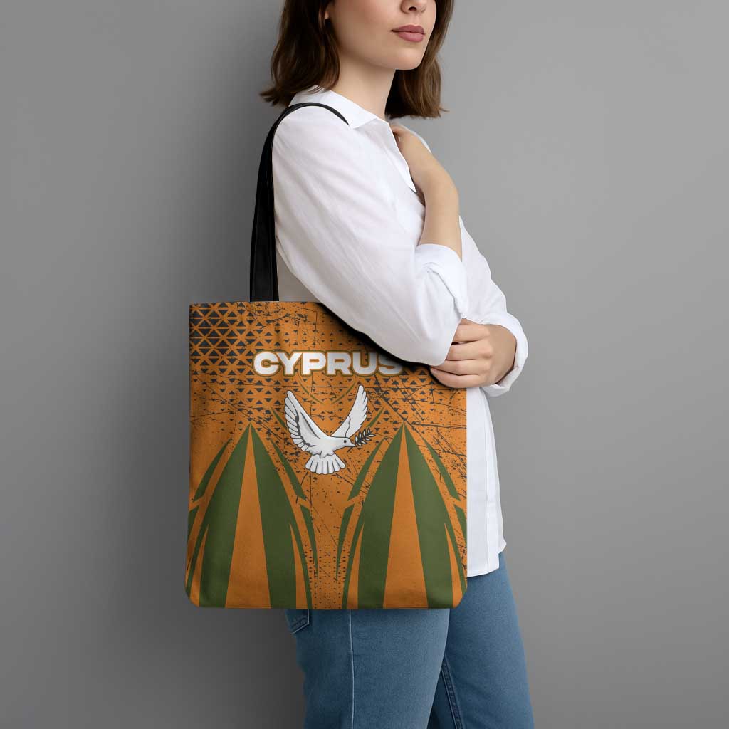 Cyprus Tote Bag with Orange Green Grunge Design and Peace Dove Emblem - Wonder Print Shop