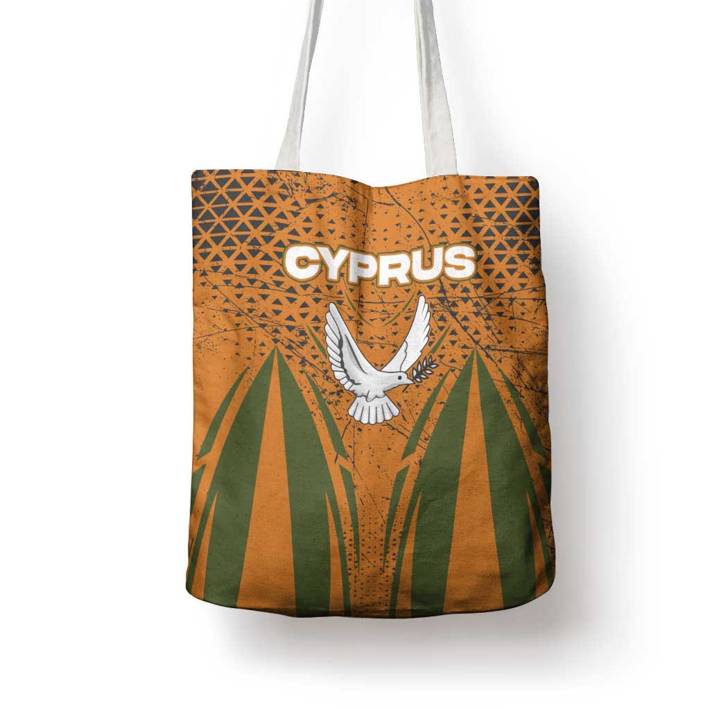 Cyprus Tote Bag with Orange Green Grunge Design and Peace Dove Emblem - Wonder Print Shop