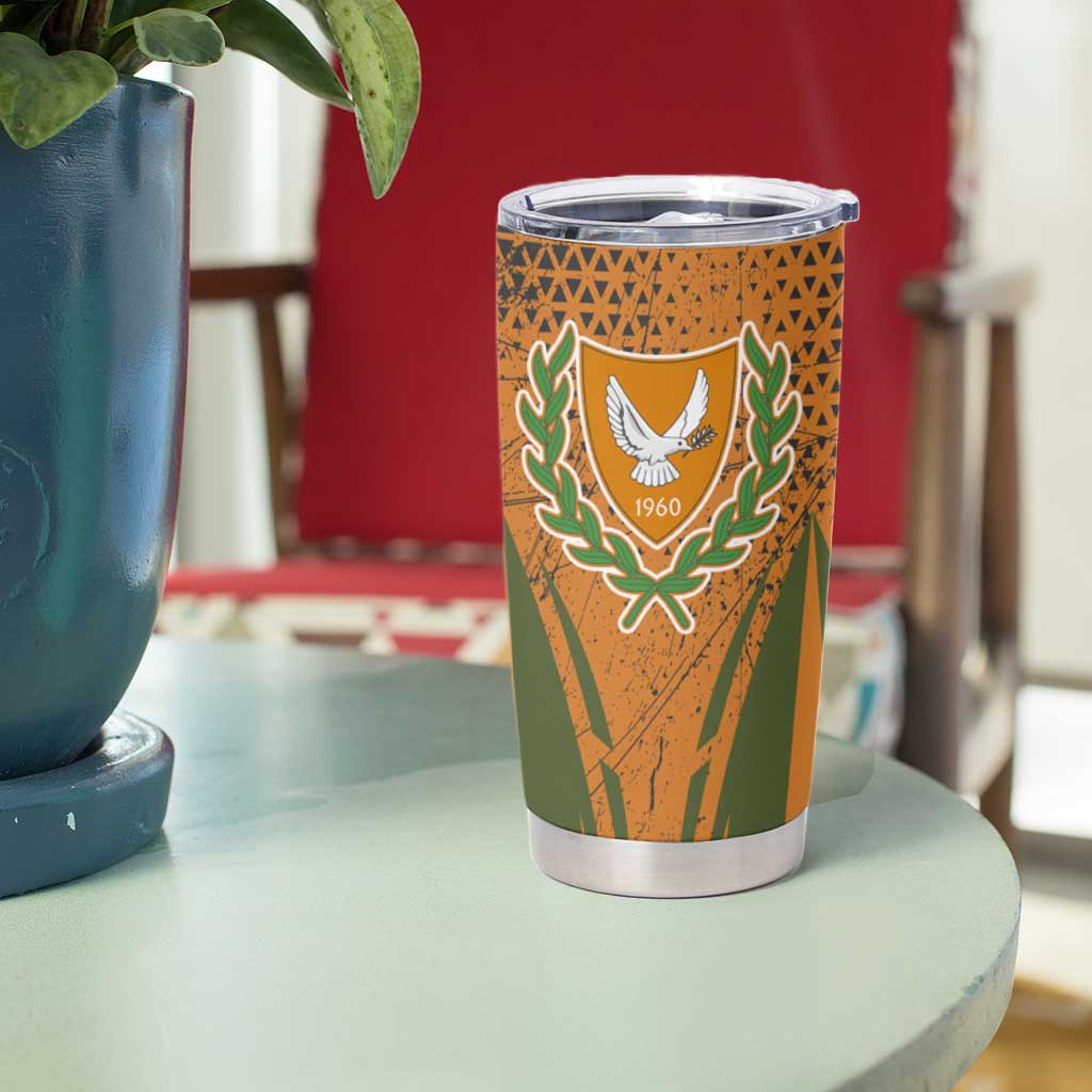 Cyprus Tumbler Cup with Orange Green Grunge Design and Peace Dove Emblem - Wonder Print Shop