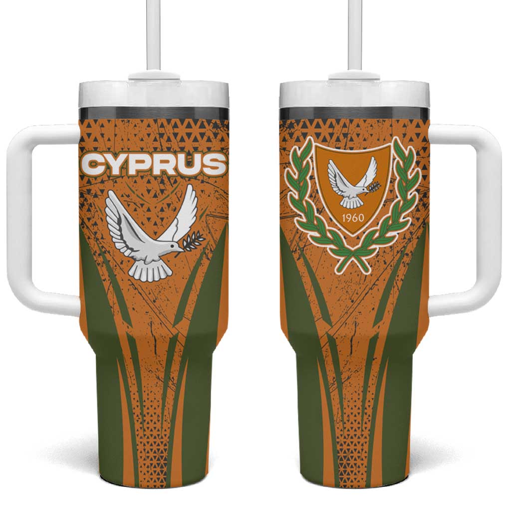 Cyprus Tumbler With Handle with Orange Green Grunge Design and Peace Dove Emblem - Wonder Print Shop