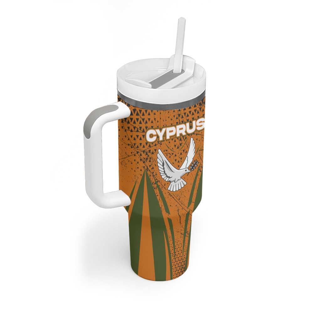 Cyprus Tumbler With Handle with Orange Green Grunge Design and Peace Dove Emblem - Wonder Print Shop