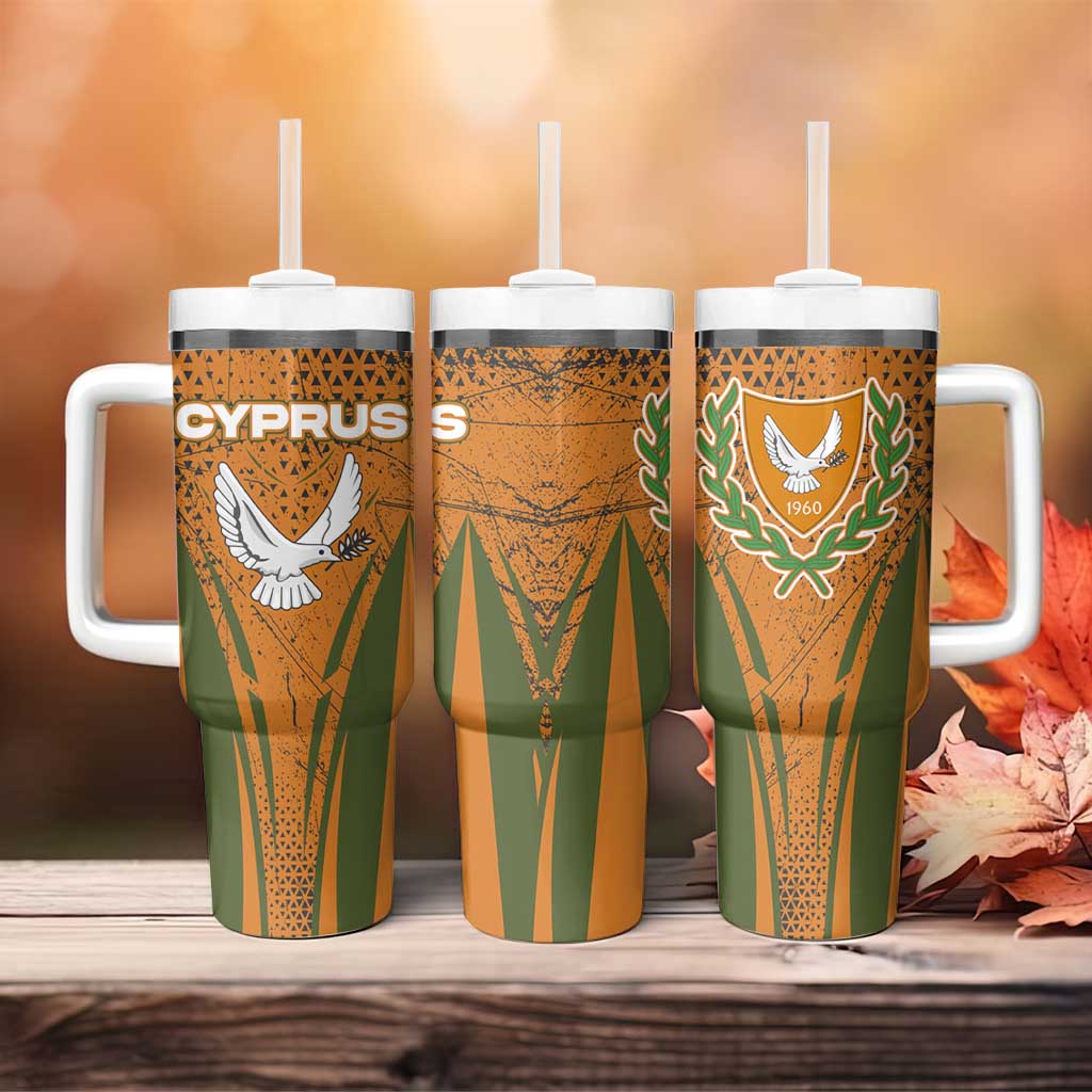 Cyprus Tumbler With Handle with Orange Green Grunge Design and Peace Dove Emblem - Wonder Print Shop