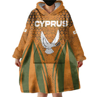 Cyprus Wearable Blanket Hoodie with Orange Green Grunge Design and Peace Dove Emblem - Wonder Print Shop
