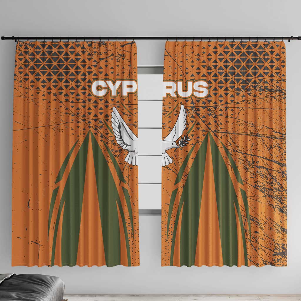 Cyprus Window Curtain with Orange Green Grunge Design and Peace Dove Emblem - Wonder Print Shop