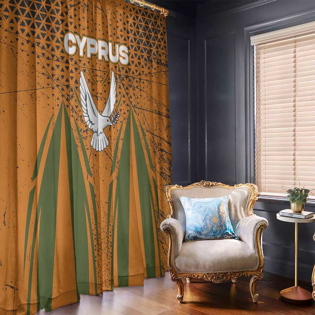 Cyprus Window Curtain with Orange Green Grunge Design and Peace Dove Emblem - Wonder Print Shop
