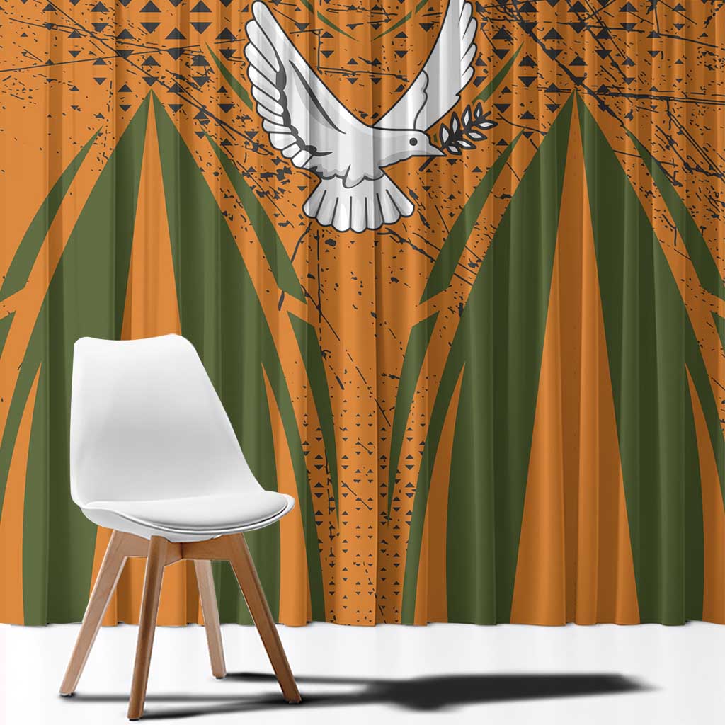Cyprus Window Curtain with Orange Green Grunge Design and Peace Dove Emblem - Wonder Print Shop
