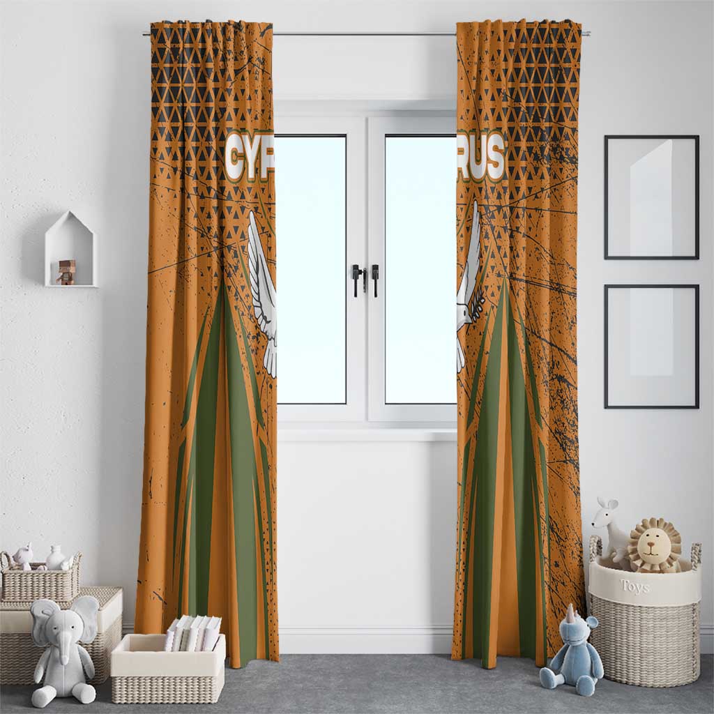 Cyprus Window Curtain with Orange Green Grunge Design and Peace Dove Emblem - Wonder Print Shop