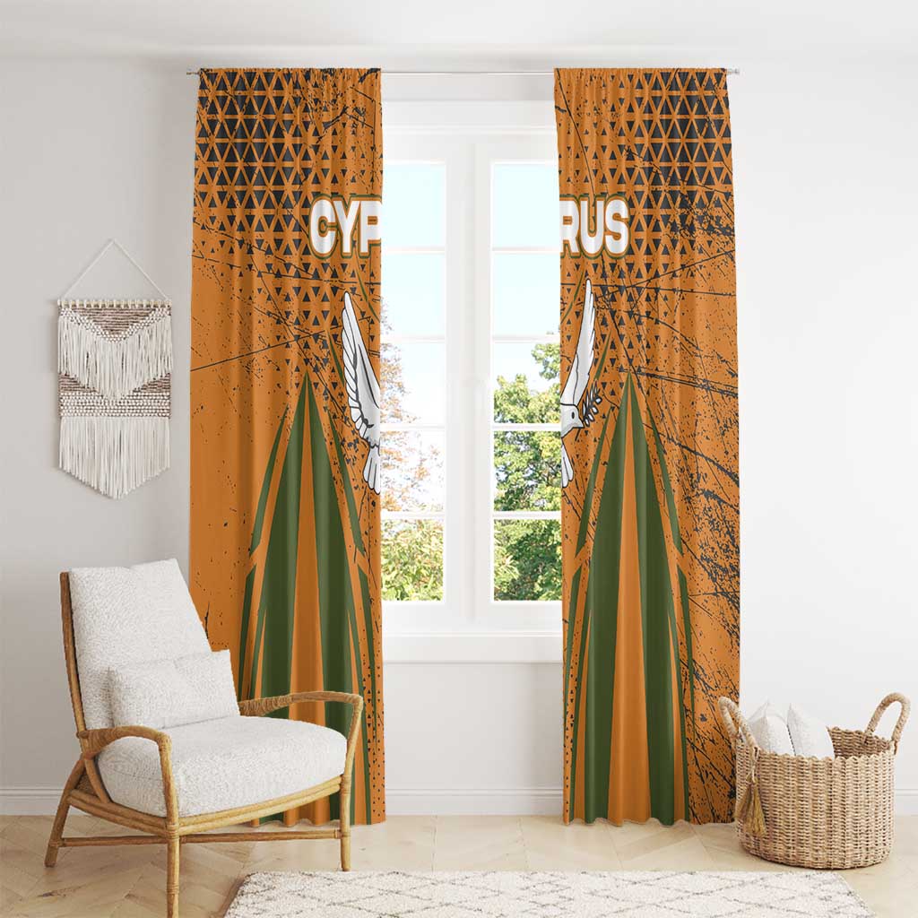 Cyprus Window Curtain with Orange Green Grunge Design and Peace Dove Emblem - Wonder Print Shop