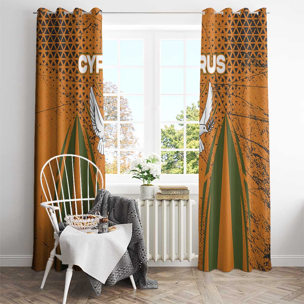 Cyprus Window Curtain with Orange Green Grunge Design and Peace Dove Emblem - Wonder Print Shop
