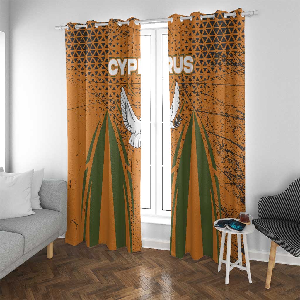Cyprus Window Curtain with Orange Green Grunge Design and Peace Dove Emblem - Wonder Print Shop
