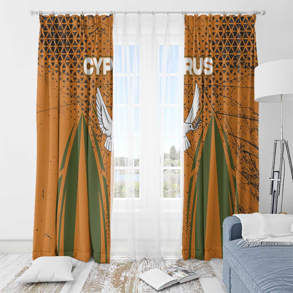 Cyprus Window Curtain with Orange Green Grunge Design and Peace Dove Emblem - Wonder Print Shop