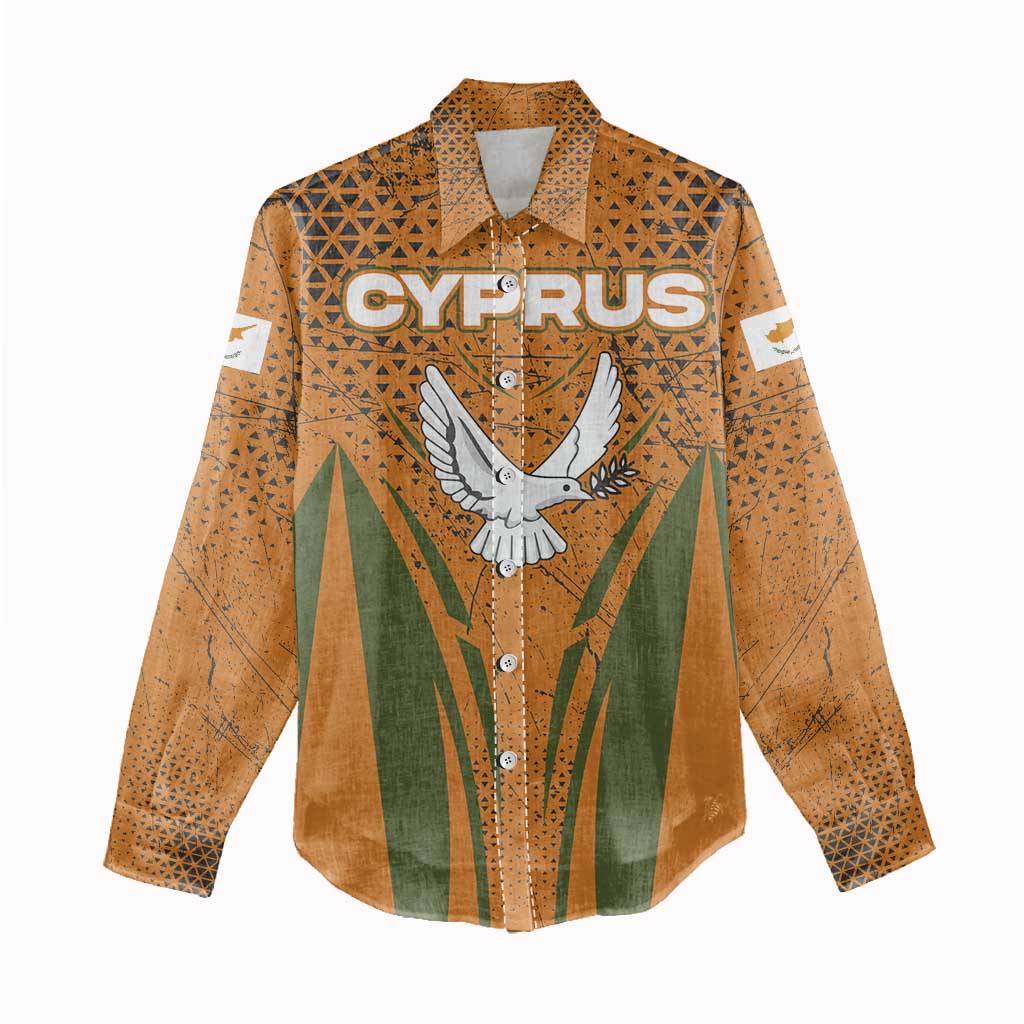 Cyprus Women Casual Shirt with Orange Green Grunge Design and Peace Dove Emblem - Wonder Print Shop