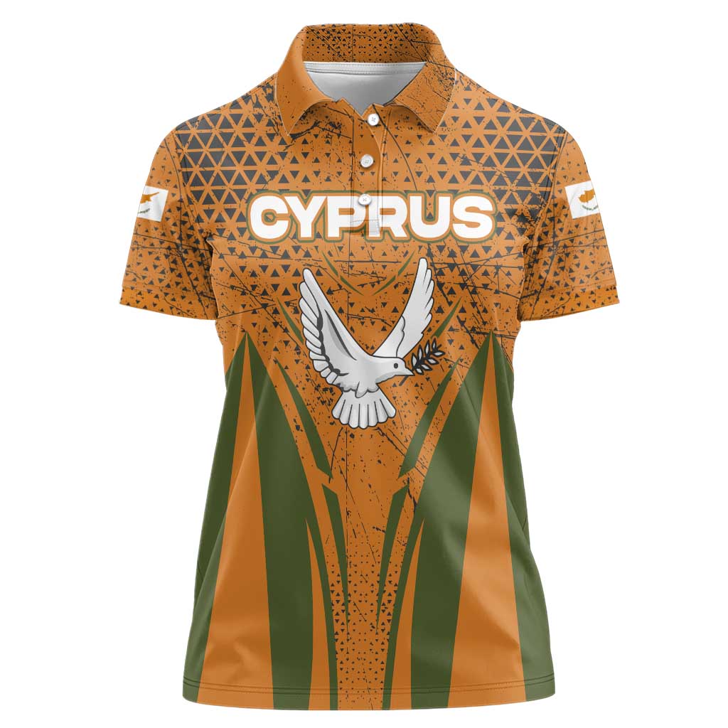 Cyprus Women Polo Shirt with Orange Green Grunge Design and Peace Dove Emblem - Wonder Print Shop