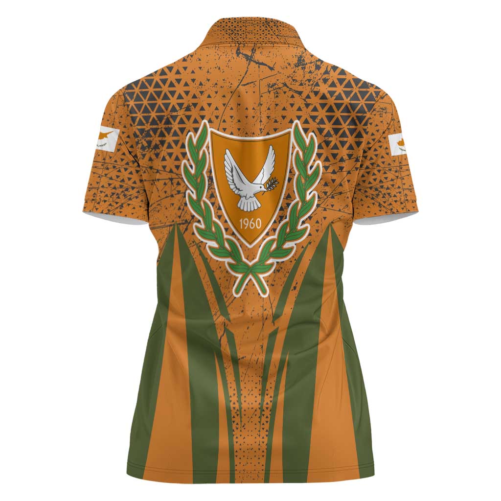 Cyprus Women Polo Shirt with Orange Green Grunge Design and Peace Dove Emblem - Wonder Print Shop