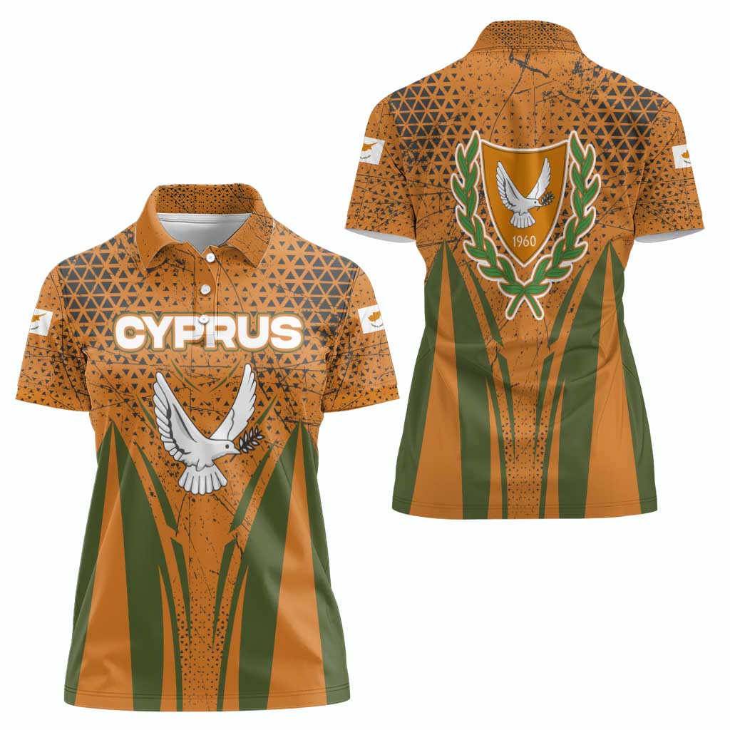 Cyprus Women Polo Shirt with Orange Green Grunge Design and Peace Dove Emblem - Wonder Print Shop