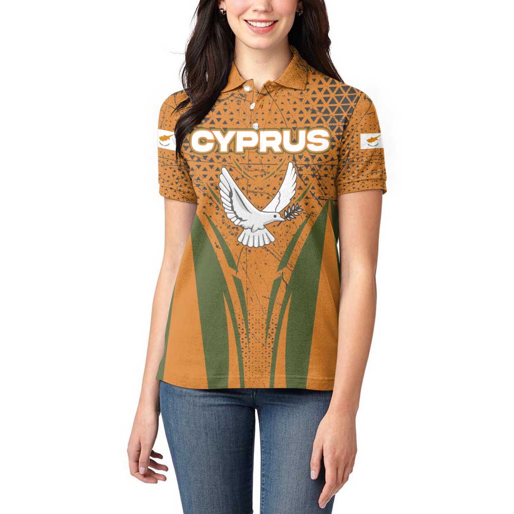 Cyprus Women Polo Shirt with Orange Green Grunge Design and Peace Dove Emblem - Wonder Print Shop