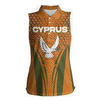 Cyprus Women Sleeveless Polo Shirt with Orange Green Grunge Design and Peace Dove Emblem - Wonder Print Shop