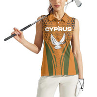 Cyprus Women Sleeveless Polo Shirt with Orange Green Grunge Design and Peace Dove Emblem - Wonder Print Shop