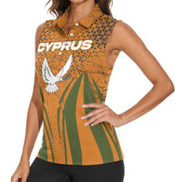 Cyprus Women Sleeveless Polo Shirt with Orange Green Grunge Design and Peace Dove Emblem - Wonder Print Shop