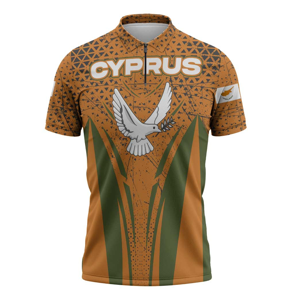 Cyprus Zipper Polo Shirt with Orange Green Grunge Design and Peace Dove Emblem - Wonder Print Shop