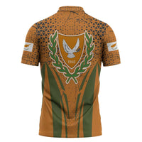 Cyprus Zipper Polo Shirt with Orange Green Grunge Design and Peace Dove Emblem - Wonder Print Shop