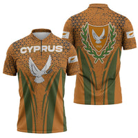 Cyprus Zipper Polo Shirt with Orange Green Grunge Design and Peace Dove Emblem - Wonder Print Shop