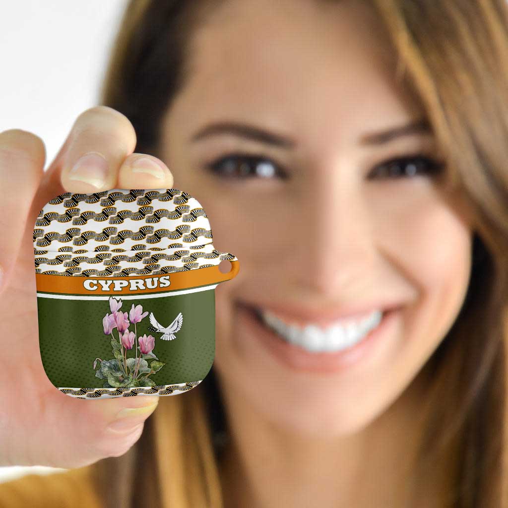 Cyprus AirPods Case with Cyclamen Flower Illustration Design and National Emblem - Wonder Print Shop
