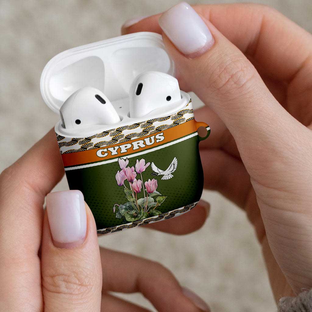 Cyprus AirPods Case with Cyclamen Flower Illustration Design and National Emblem - Wonder Print Shop