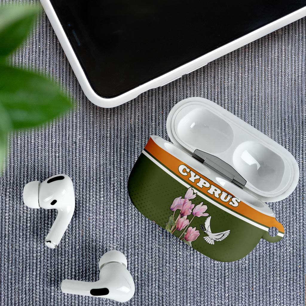 Cyprus AirPods Case with Cyclamen Flower Illustration Design and National Emblem - Wonder Print Shop