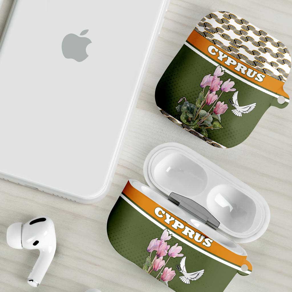 Cyprus AirPods Case with Cyclamen Flower Illustration Design and National Emblem - Wonder Print Shop