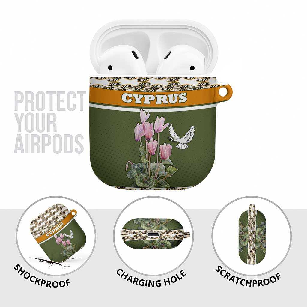 Cyprus AirPods Case with Cyclamen Flower Illustration Design and National Emblem - Wonder Print Shop