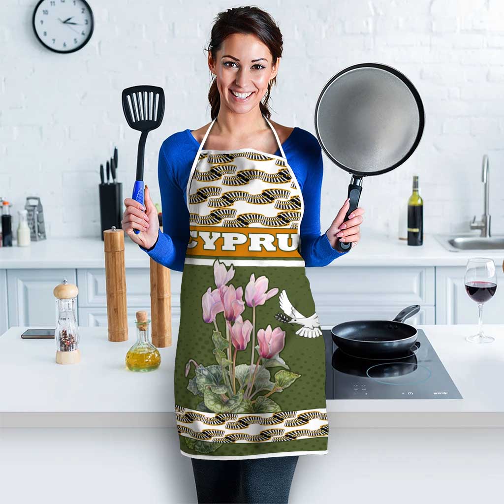 Cyprus Apron with Cyclamen Flower Illustration Design and National Emblem - Wonder Print Shop