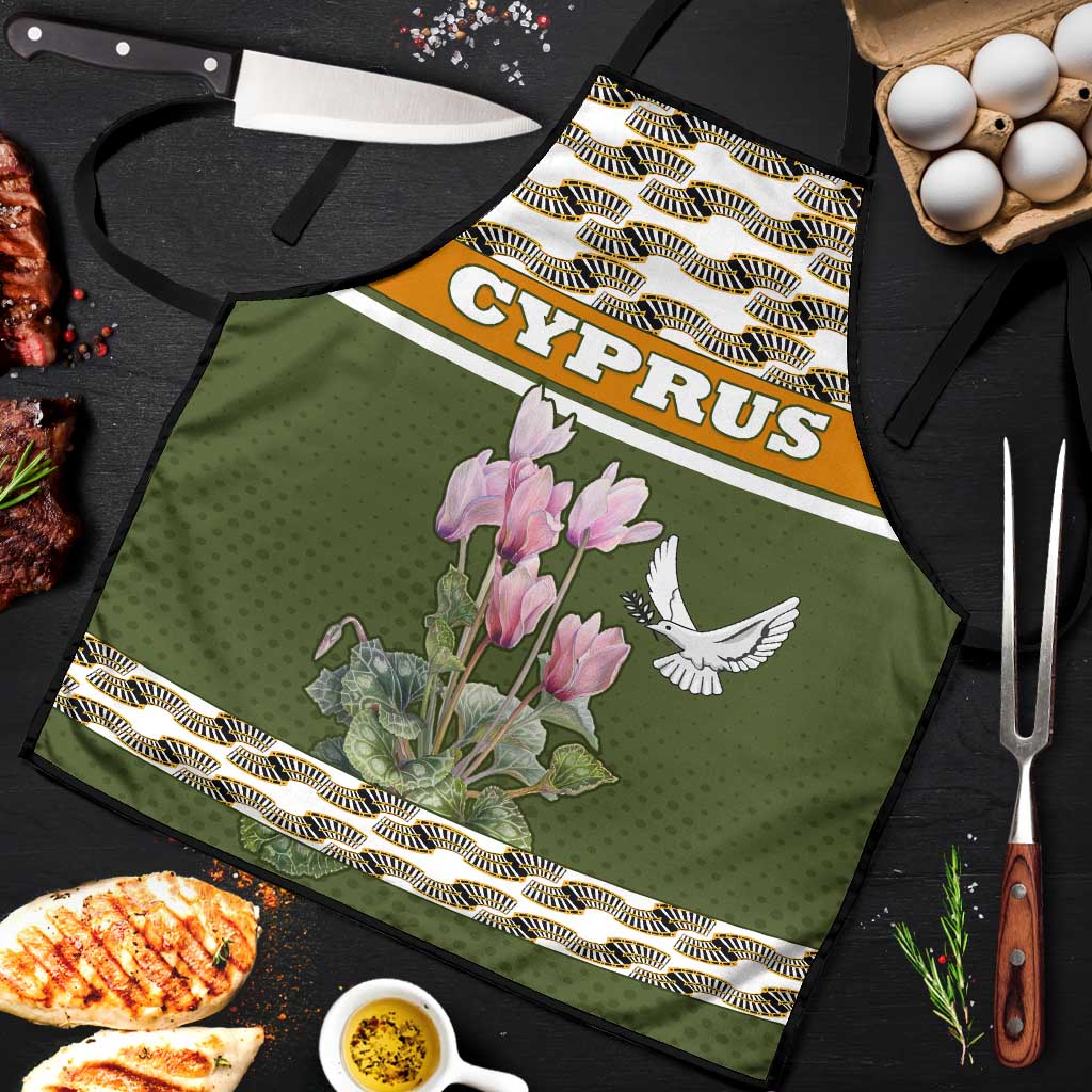 Cyprus Apron with Cyclamen Flower Illustration Design and National Emblem - Wonder Print Shop