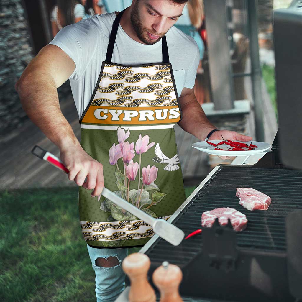 Cyprus Apron with Cyclamen Flower Illustration Design and National Emblem - Wonder Print Shop