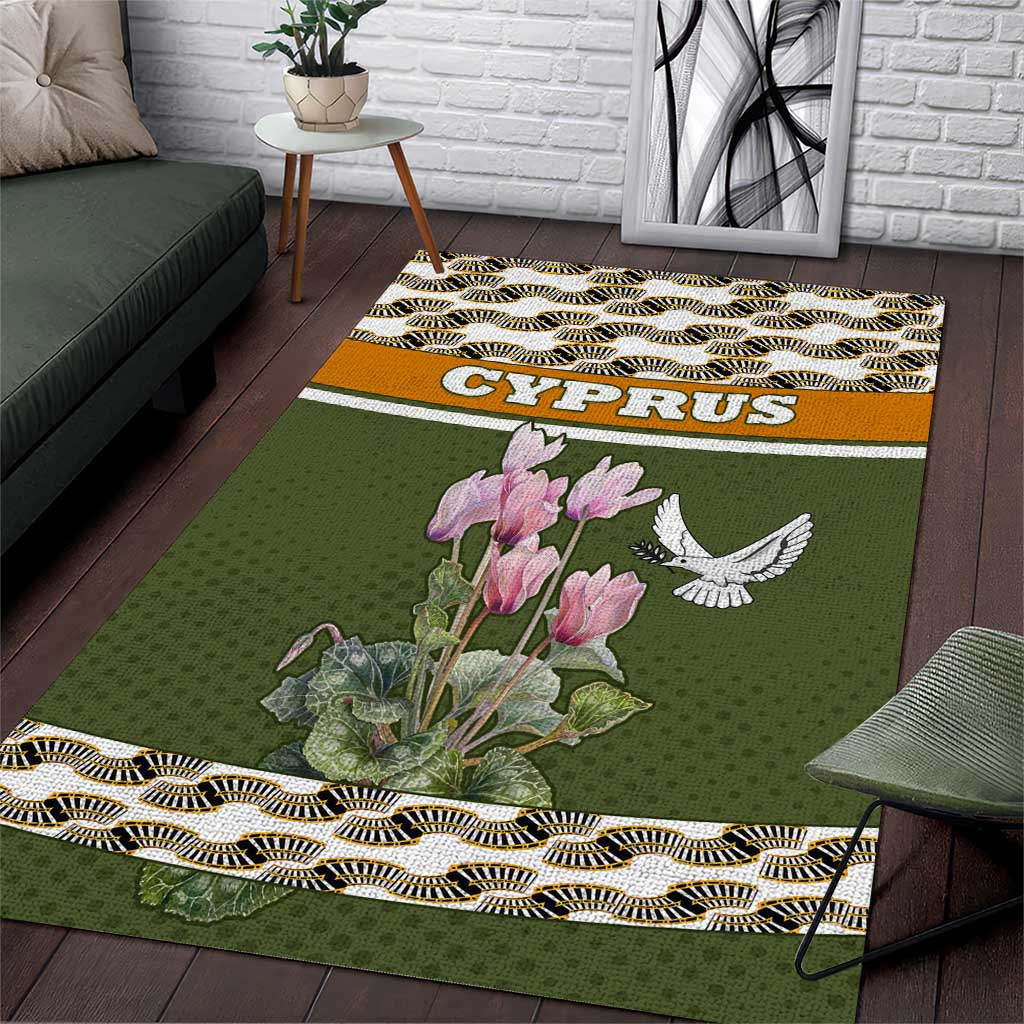 Cyprus Area Rug with Cyclamen Flower Illustration Design and National Emblem - Wonder Print Shop