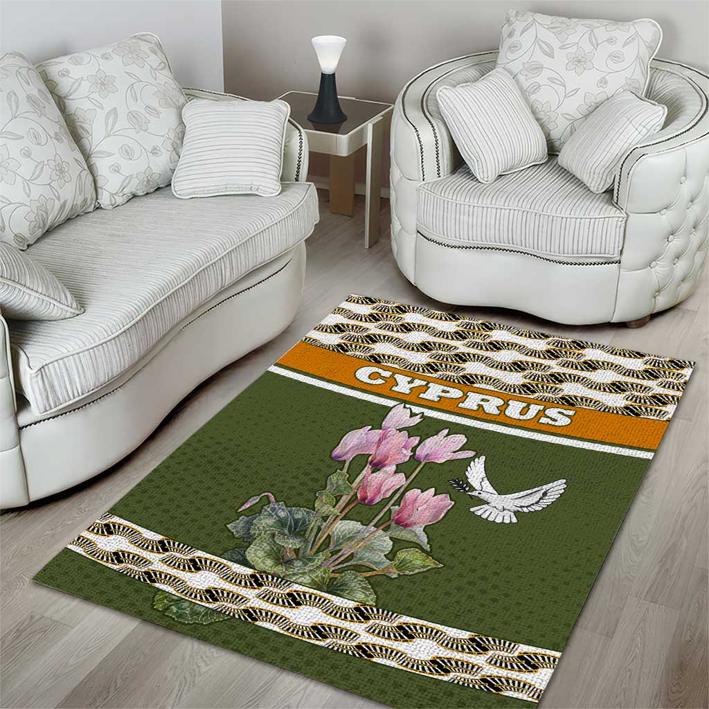 Cyprus Area Rug with Cyclamen Flower Illustration Design and National Emblem - Wonder Print Shop