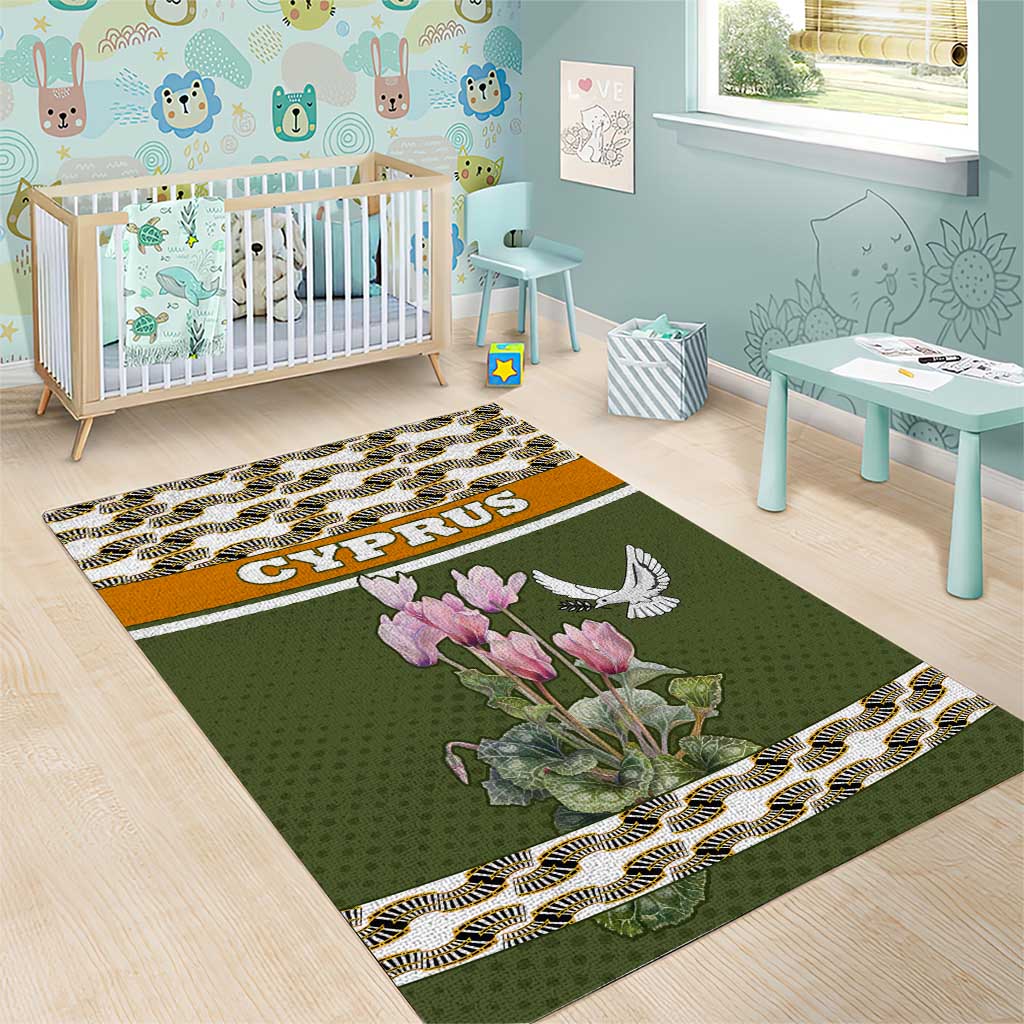 Cyprus Area Rug with Cyclamen Flower Illustration Design and National Emblem - Wonder Print Shop