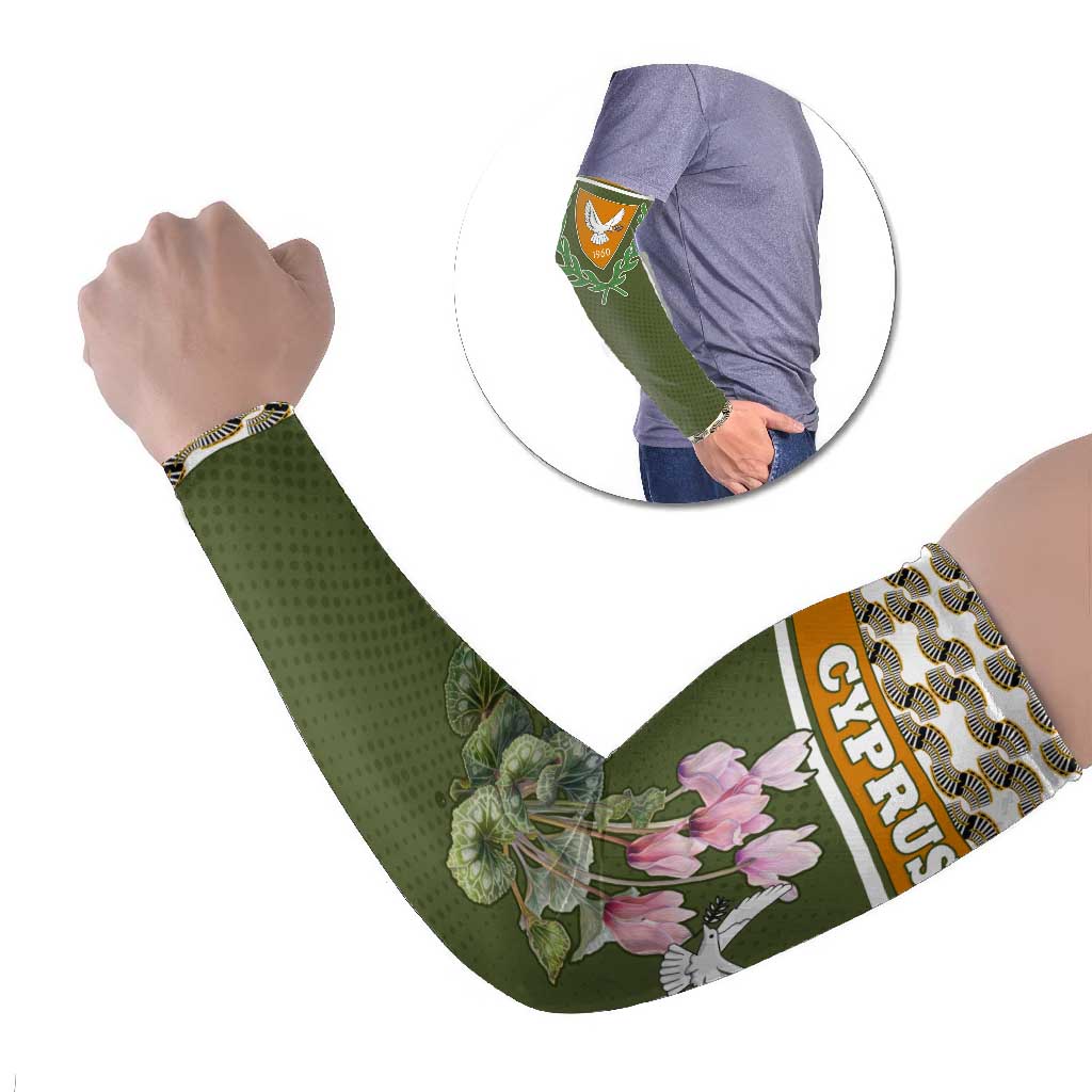Cyprus Arm Sleeves with Cyclamen Flower Illustration Design and National Emblem - Wonder Print Shop
