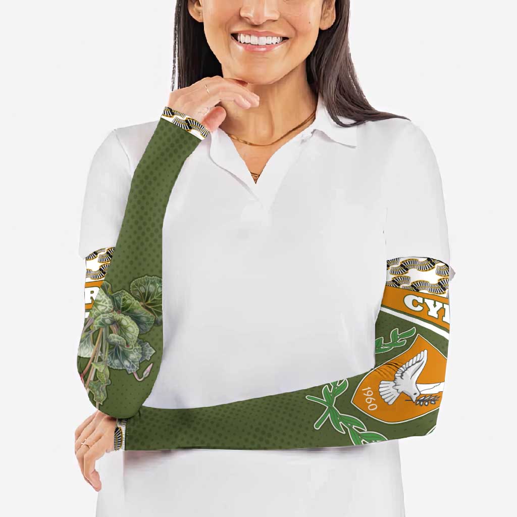 Cyprus Arm Sleeves with Cyclamen Flower Illustration Design and National Emblem - Wonder Print Shop