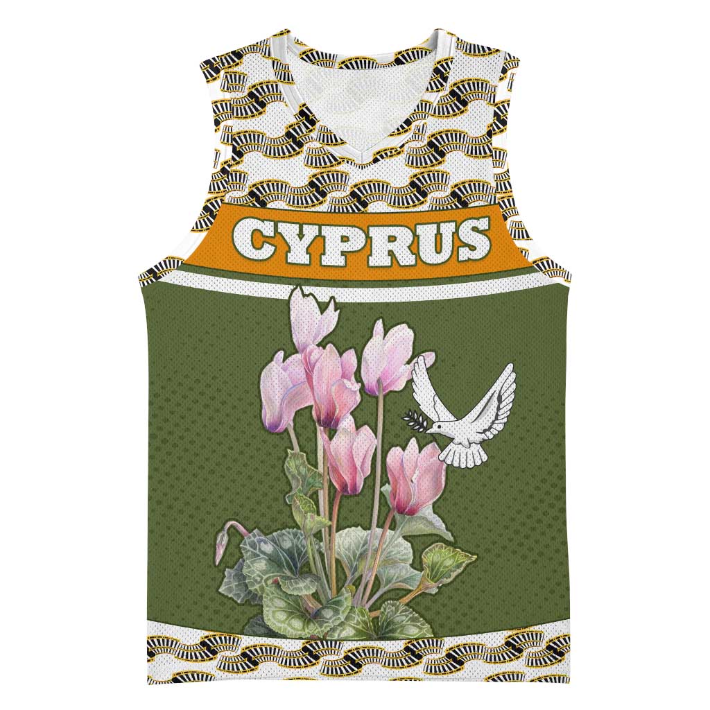 Cyprus Basketball Jersey with Cyclamen Flower Illustration Design and National Emblem - Wonder Print Shop