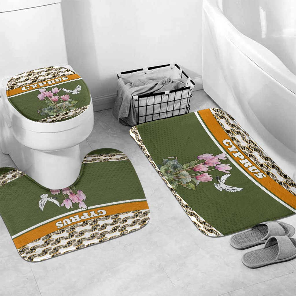 Cyprus Bathroom Set with Cyclamen Flower Illustration Design and National Emblem - Wonder Print Shop