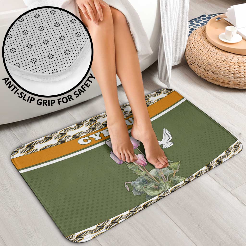 Cyprus Bathroom Set with Cyclamen Flower Illustration Design and National Emblem - Wonder Print Shop