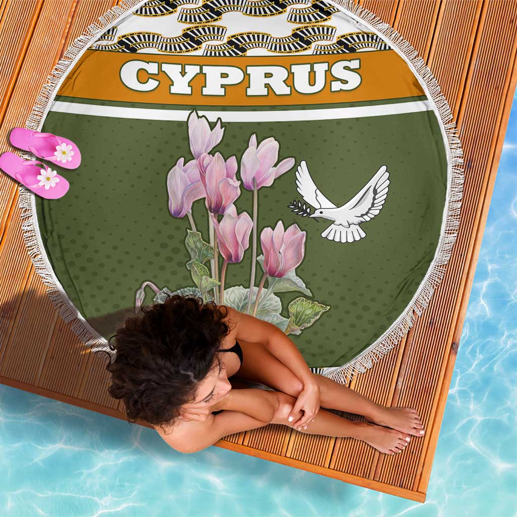 Cyprus Beach Blanket with Cyclamen Flower Illustration Design and National Emblem - Wonder Print Shop