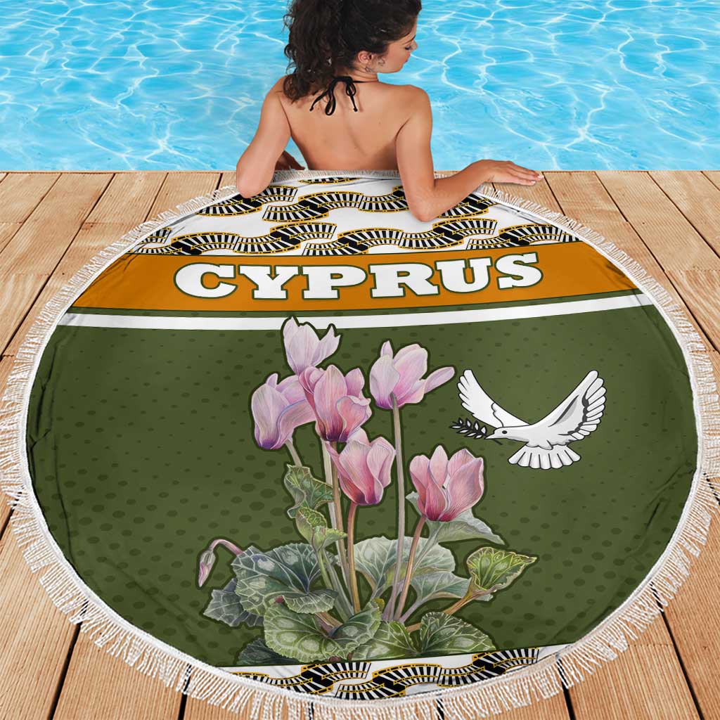 Cyprus Beach Blanket with Cyclamen Flower Illustration Design and National Emblem - Wonder Print Shop