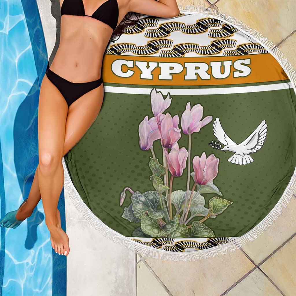 Cyprus Beach Blanket with Cyclamen Flower Illustration Design and National Emblem - Wonder Print Shop