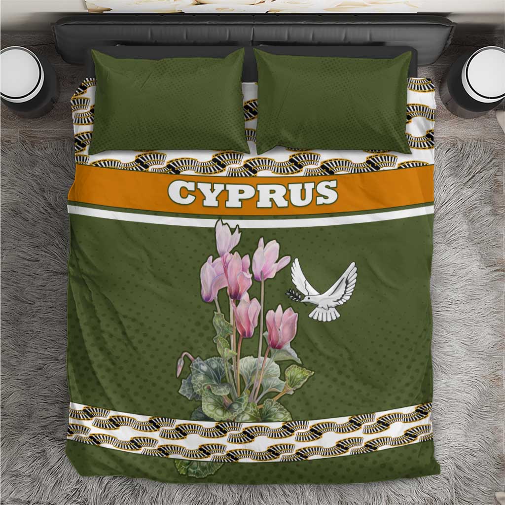 Cyprus Bedding Set with Cyclamen Flower Illustration Design and National Emblem - Wonder Print Shop