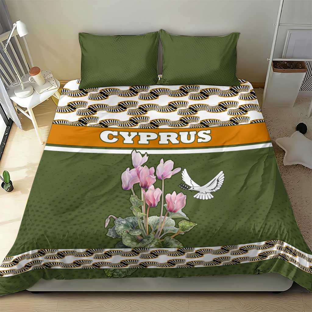 Cyprus Bedding Set with Cyclamen Flower Illustration Design and National Emblem - Wonder Print Shop
