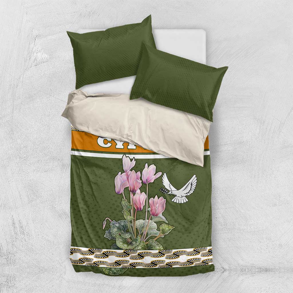 Cyprus Bedding Set with Cyclamen Flower Illustration Design and National Emblem - Wonder Print Shop