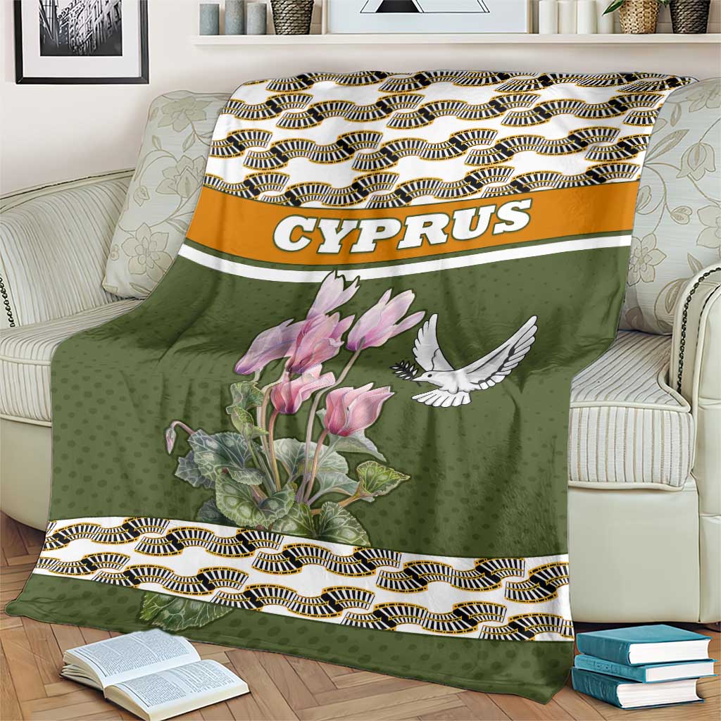 Cyprus Blanket with Cyclamen Flower Illustration Design and National Emblem - Wonder Print Shop
